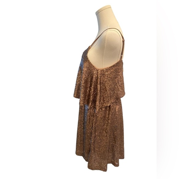 Tobi Bronze Sequin Flounce Mini Dress Women’s Size M - Picture 6 of 6